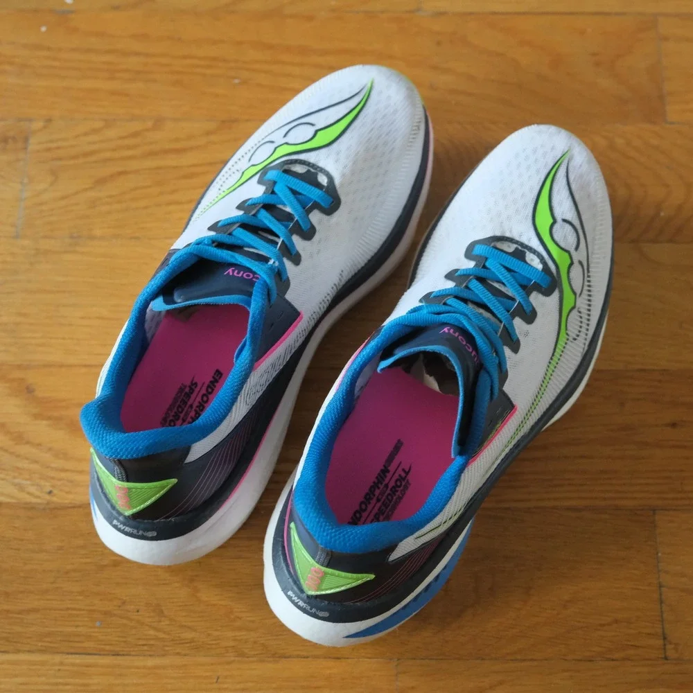 Saucony Endorphin Speed 2 Men White Blue Lime Neon Running Shoes 10.5 S20688-40